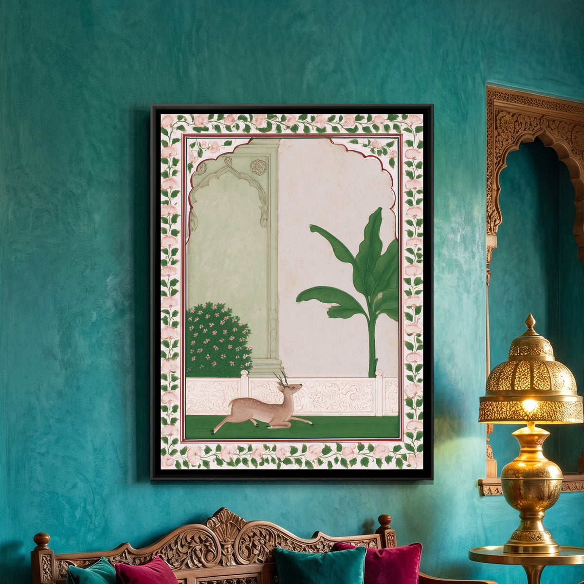 Deer in Palace Garden — framed canvas art hung on a wall