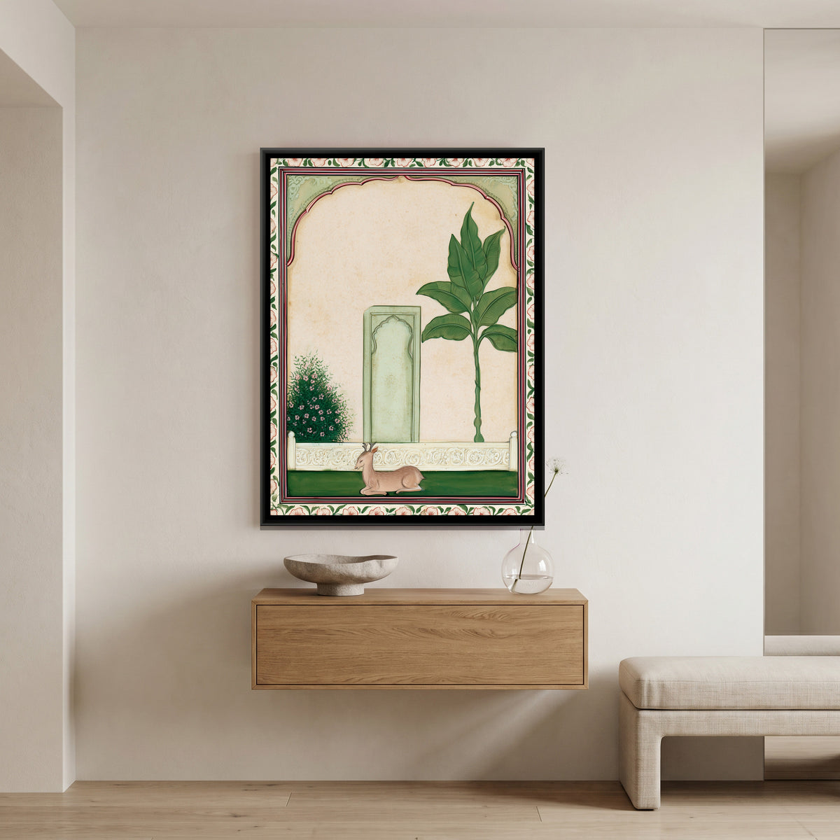 Deer in Palace Garden — canvas art shown in a styled room
