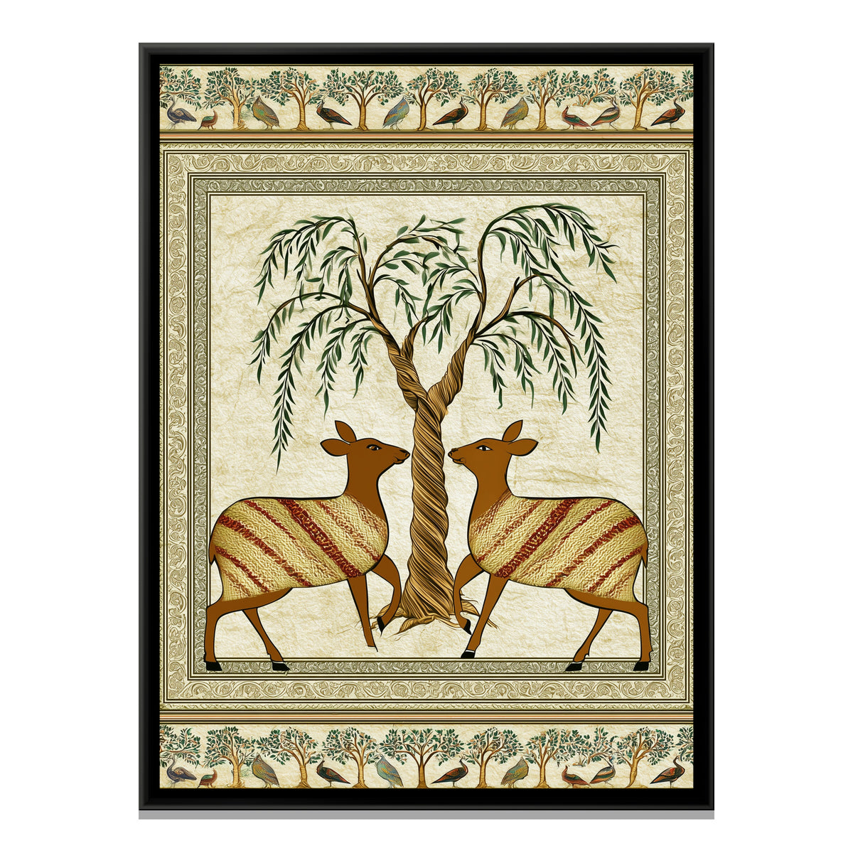 Two Deer Tree of Life — framed canvas print, front view