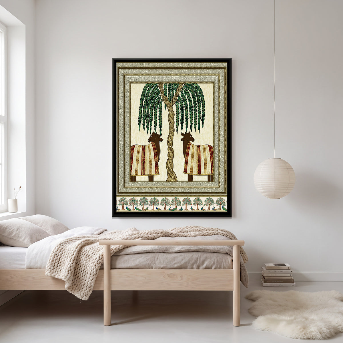 Two Deer Tree of Life — canvas art shown in a second room setting