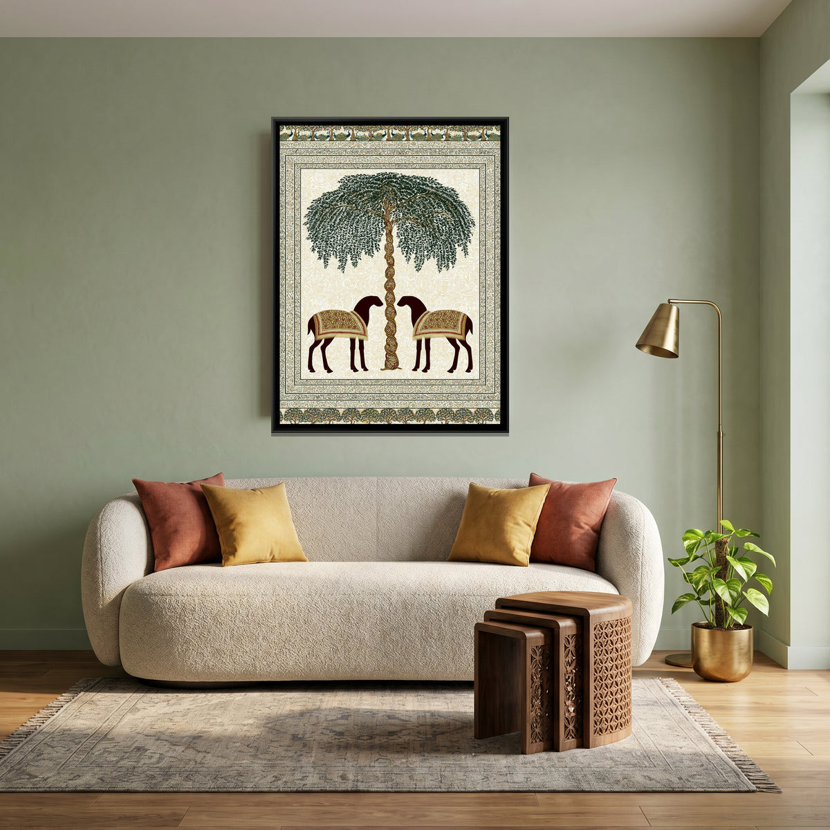 Two Deer Tree of Life — canvas art shown in a second room setting