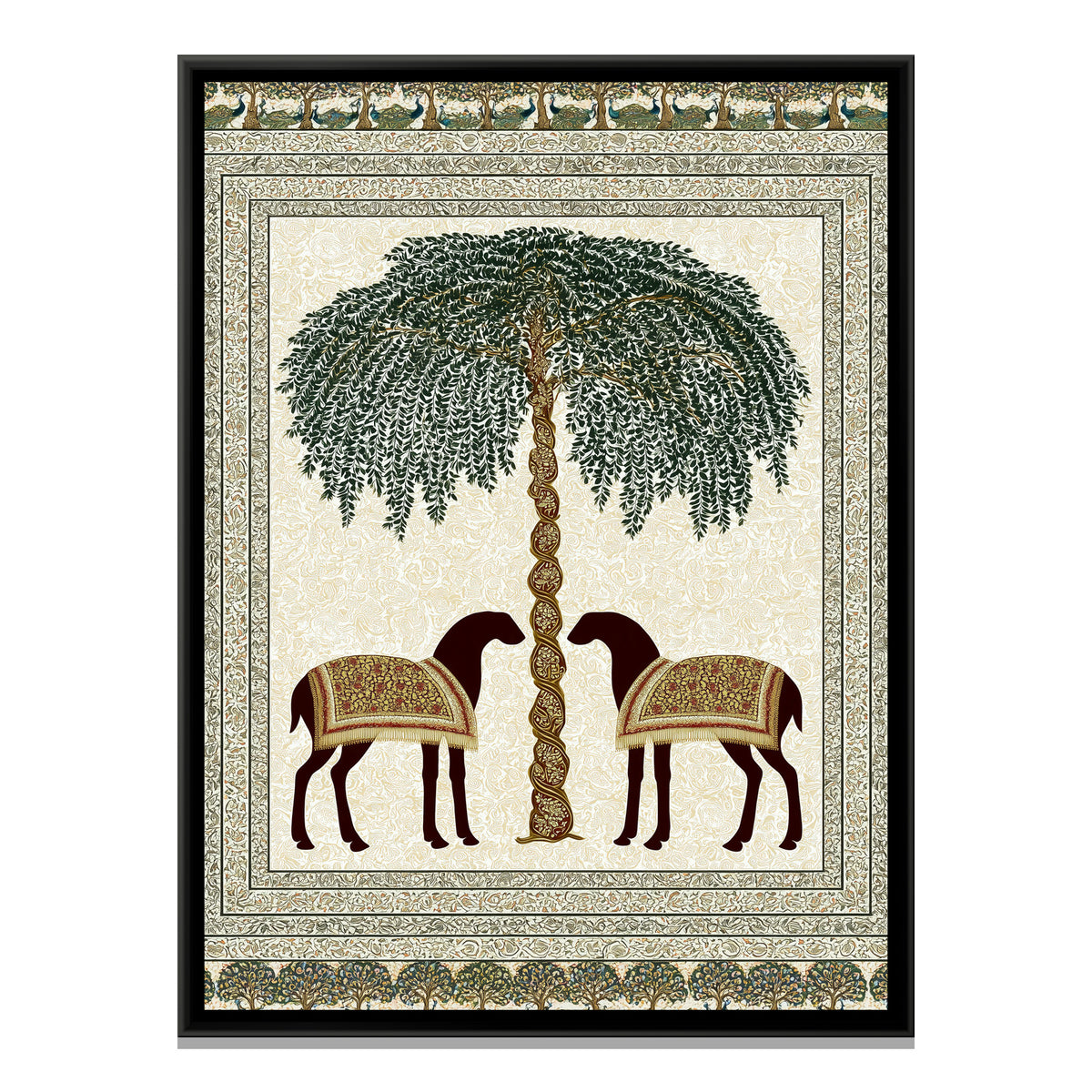 Two Deer Tree of Life — framed canvas print, front view
