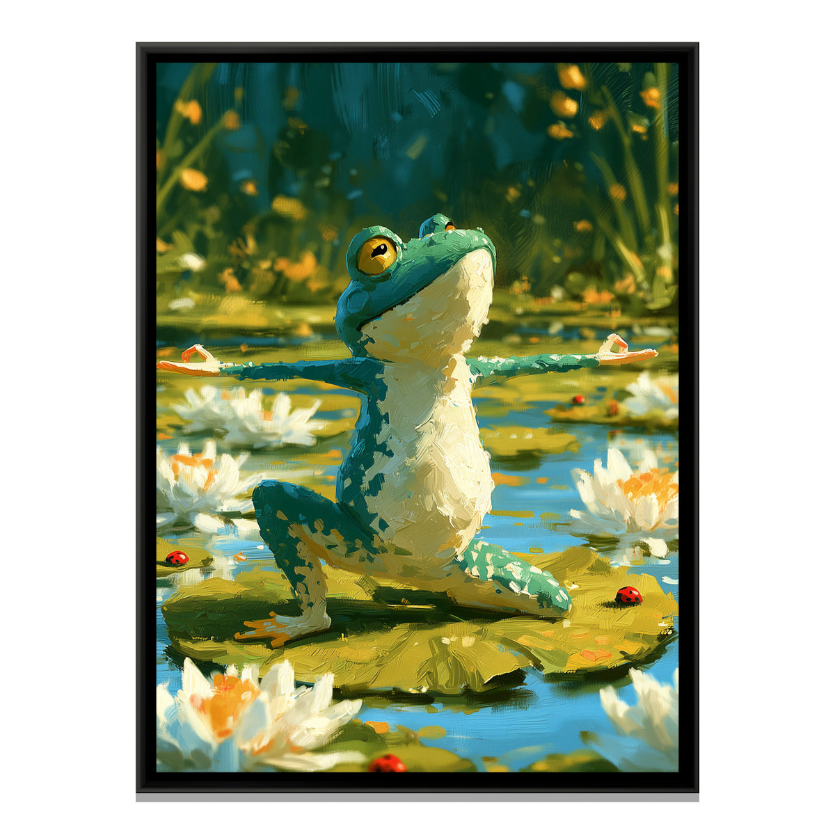 Yoga Frog — framed canvas print, front view