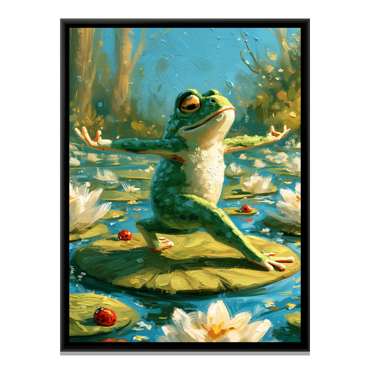 Yoga Frog — framed canvas print, front view