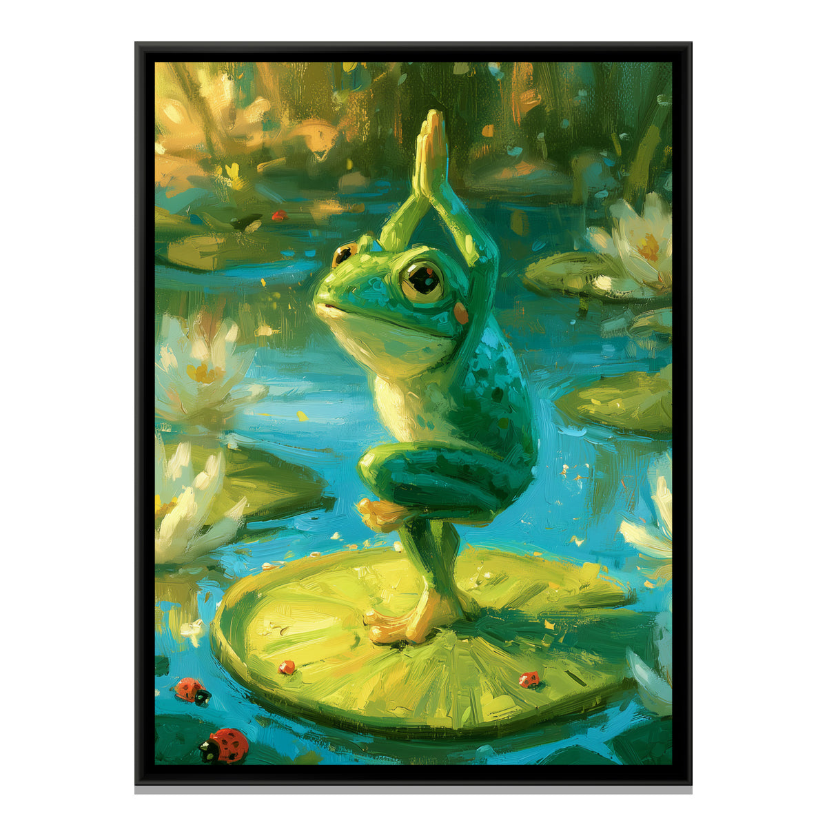 Yoga Frog — framed canvas print, front view