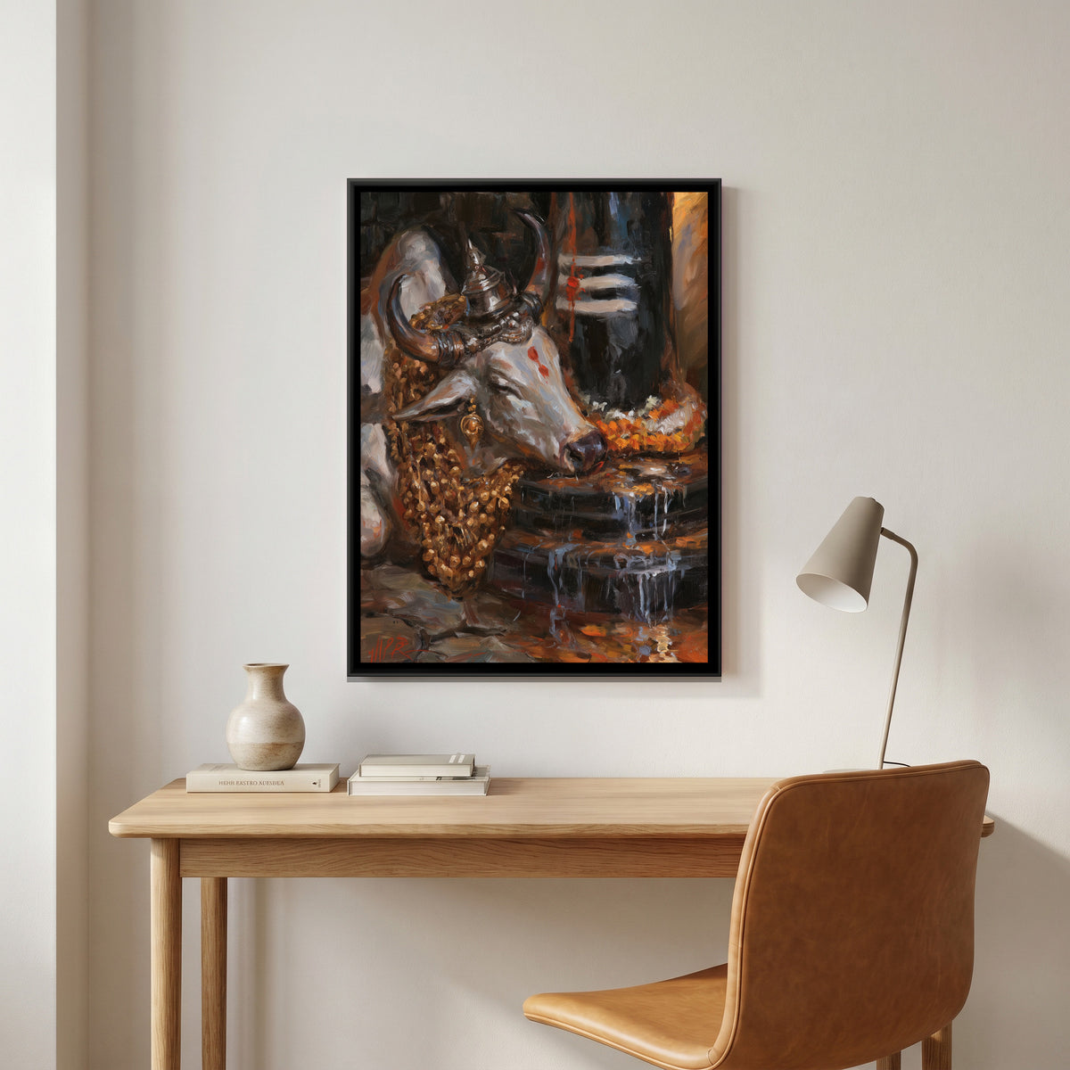 Nandi Ji with Shivling — canvas art shown in a styled room