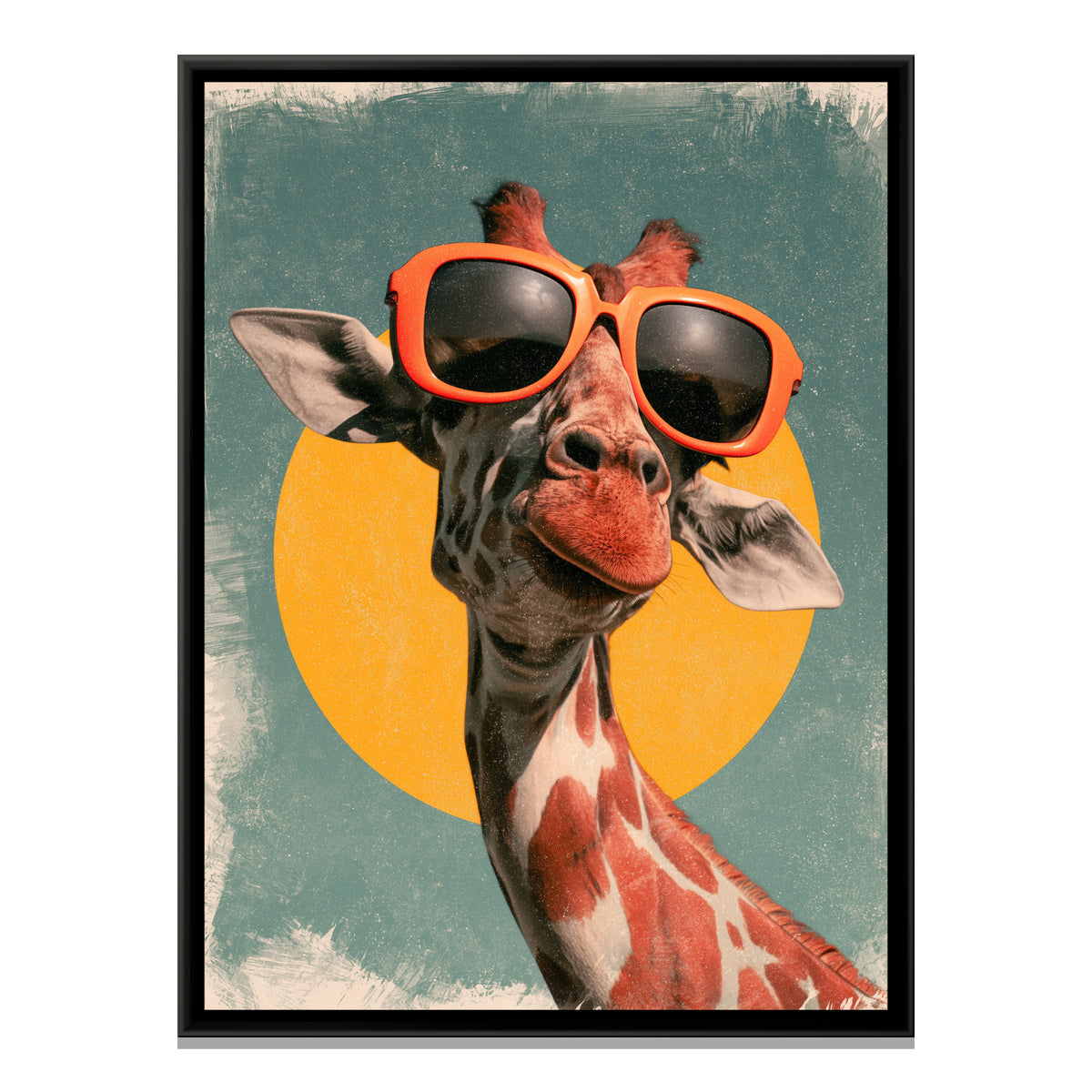 Giraffe in Sunglasses — framed canvas print, front view