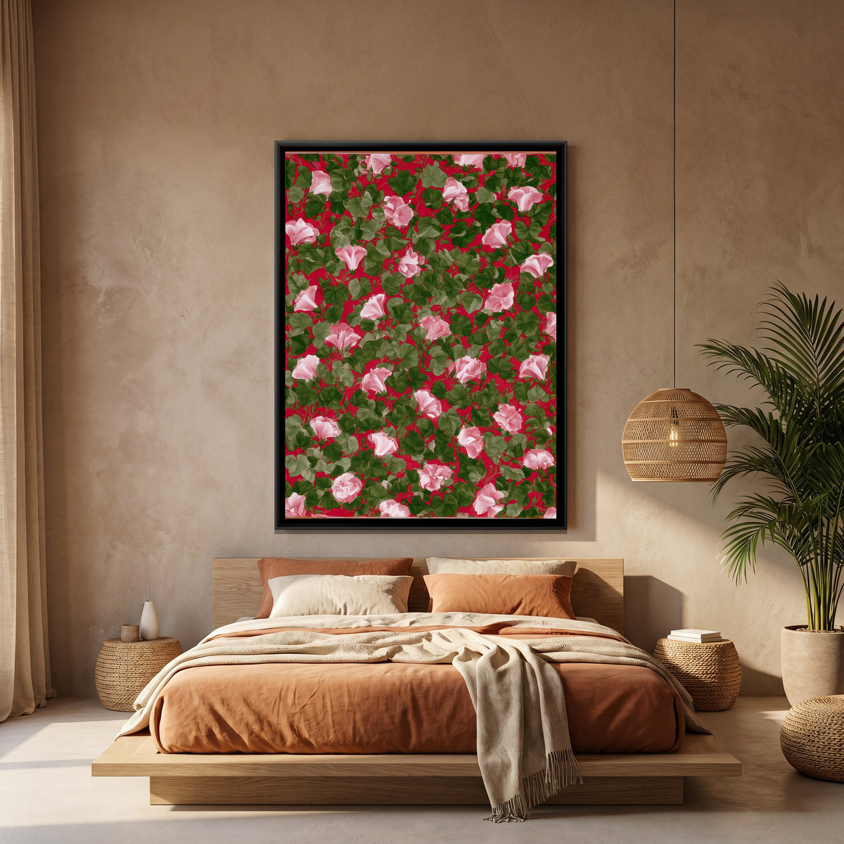 Mughal Hibiscus — canvas art shown in a second room setting