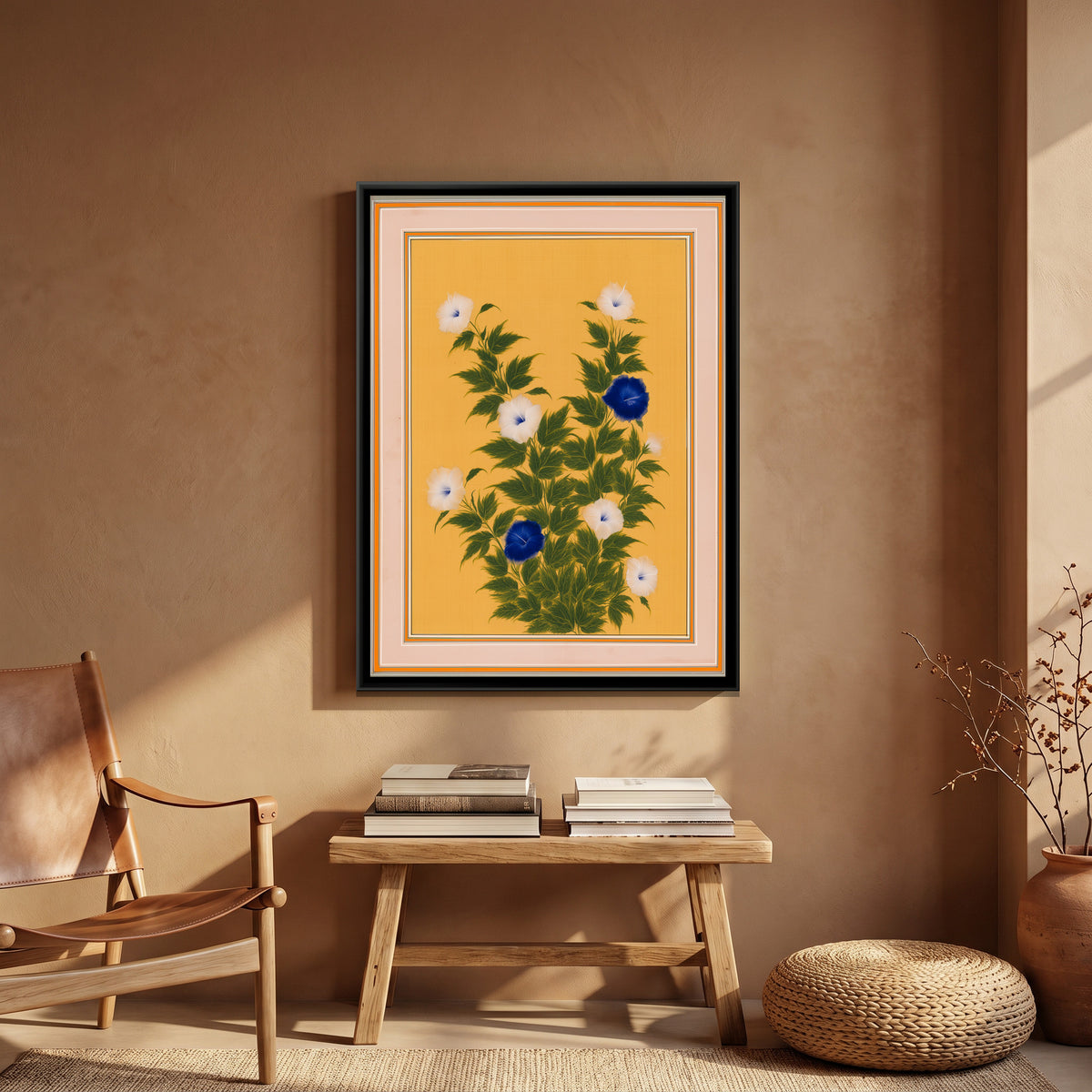 Mughal Hibiscus — canvas art shown in a second room setting
