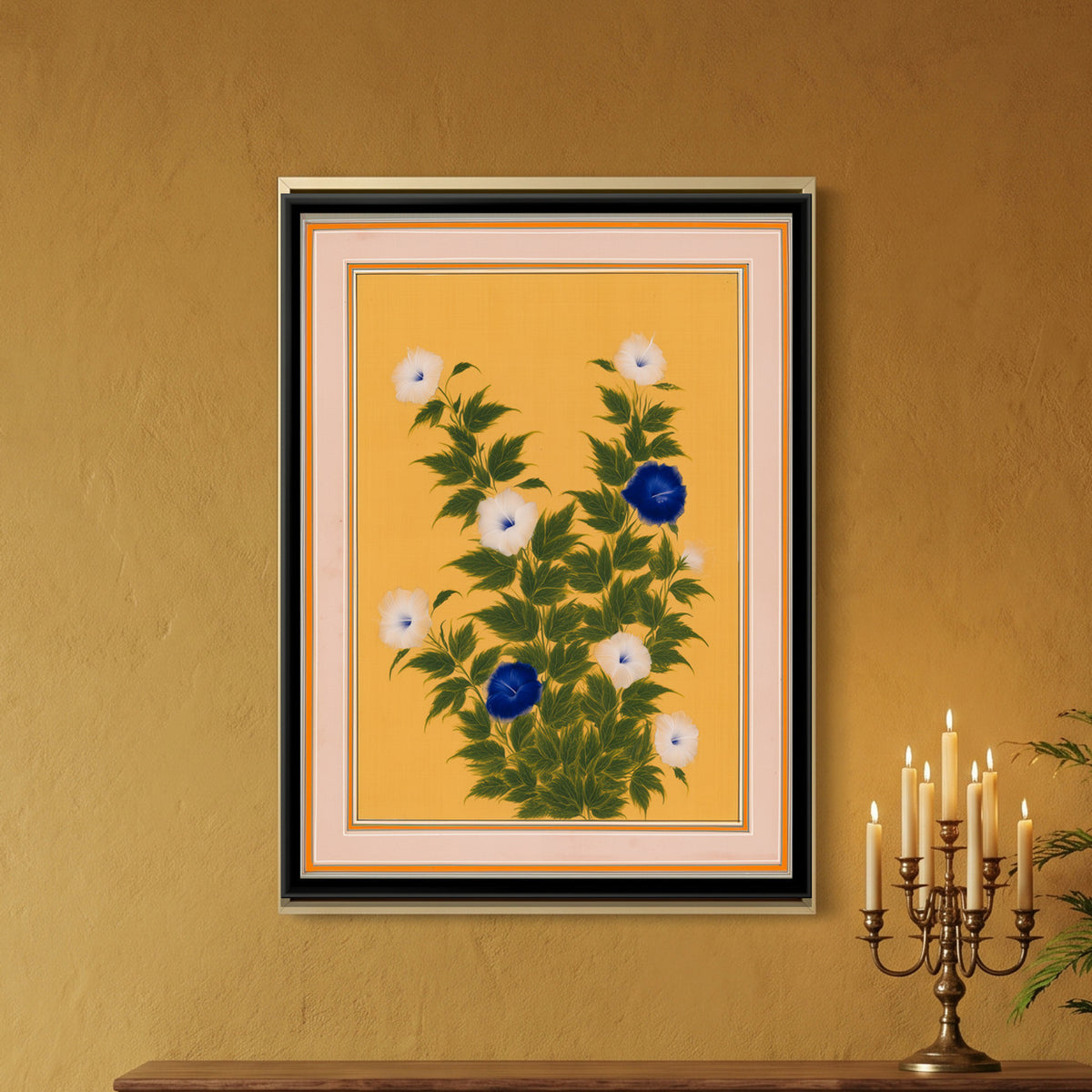 Mughal Hibiscus — framed canvas art hung on a wall