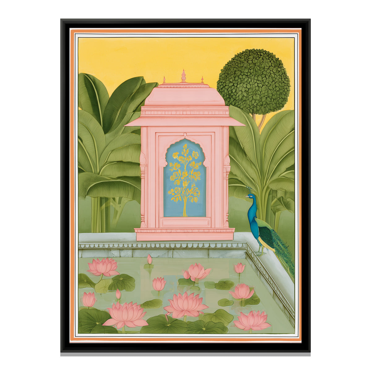 Pichwai Lotus Pond — framed canvas print, front view