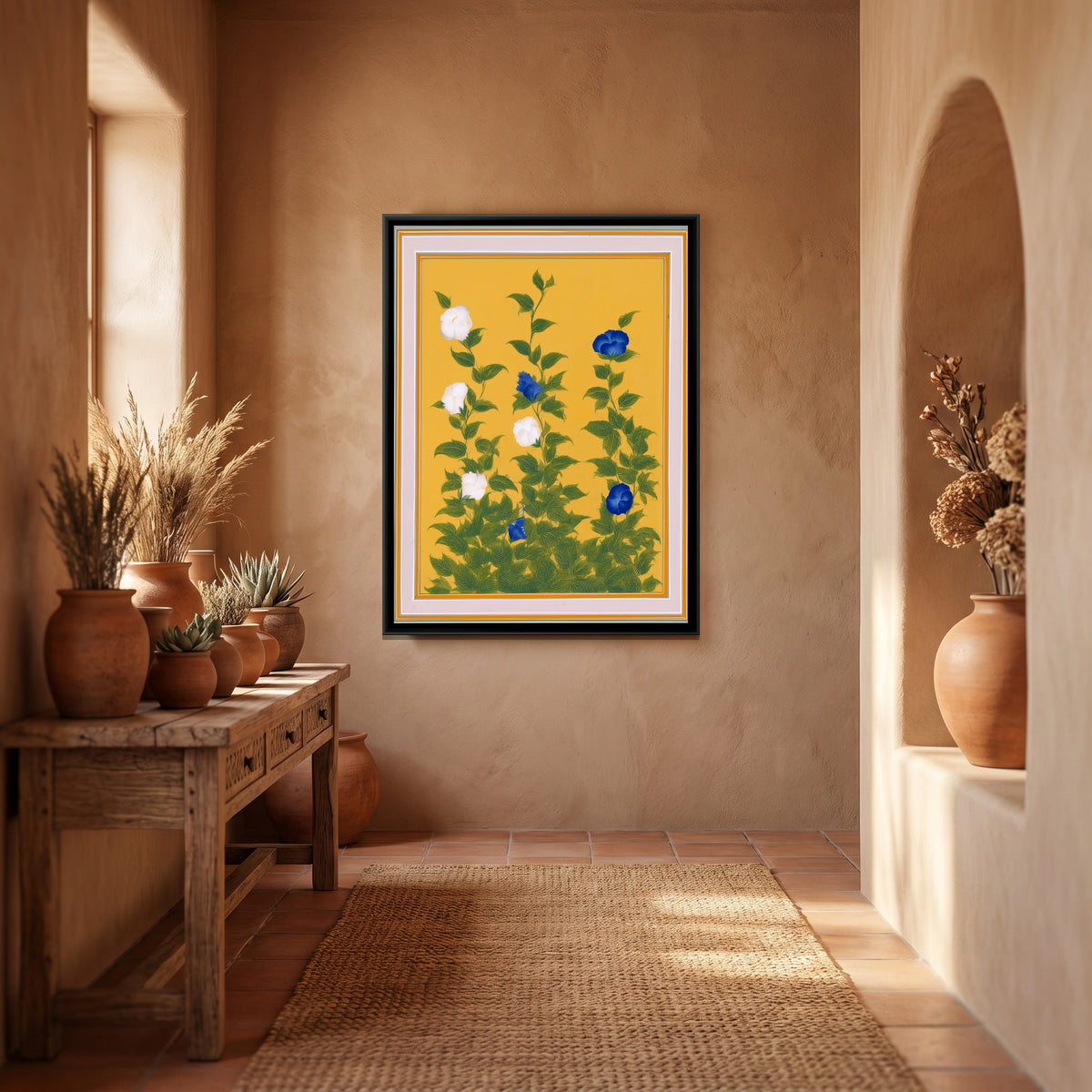 Mughal Hibiscus — canvas art shown in a styled room