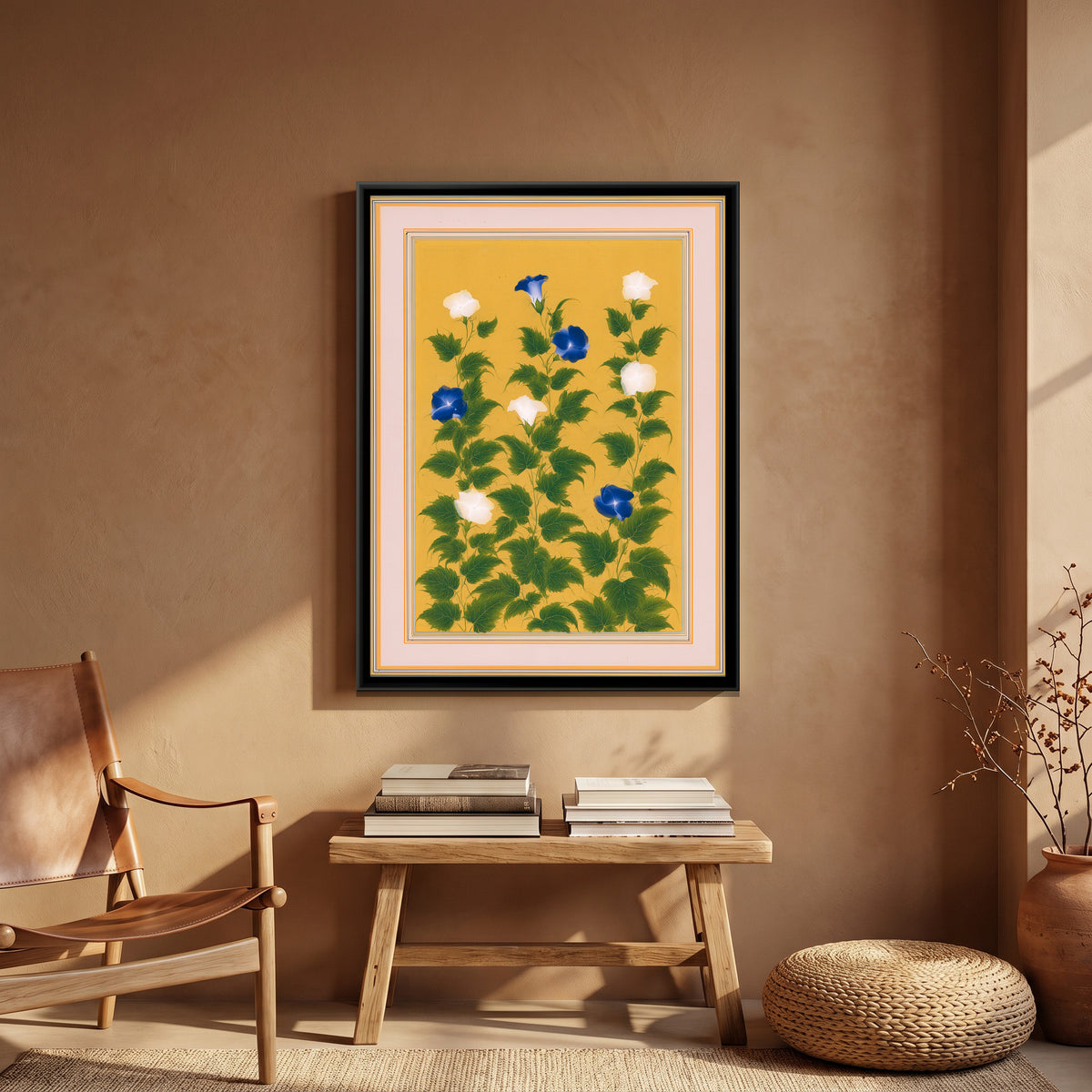 Mughal Hibiscus — canvas art shown in a second room setting