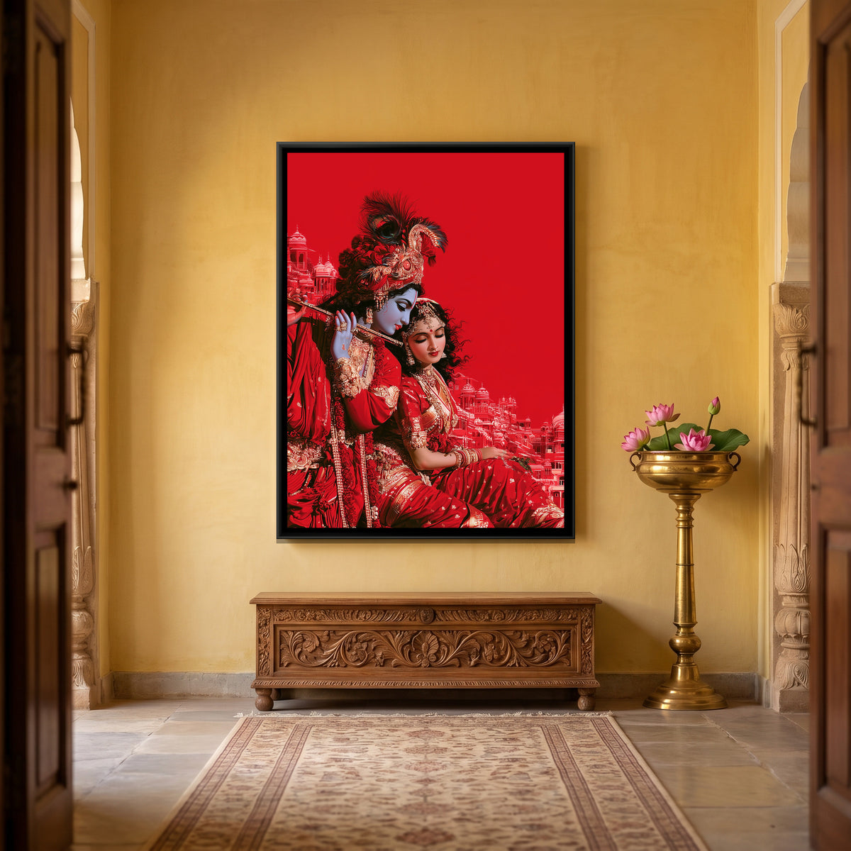 Shri Radha Krishna — canvas art shown in a styled room