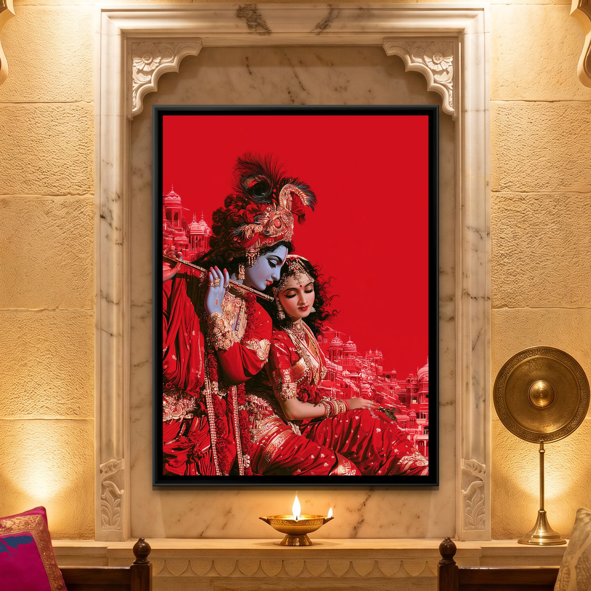 Shri Radha Krishna — framed canvas art hung on a wall