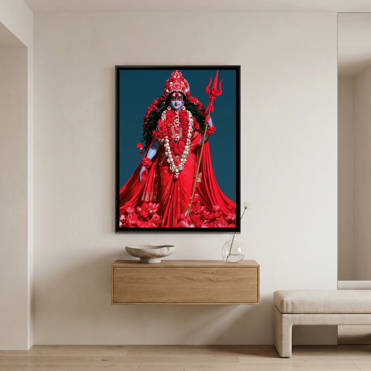 Maa Kali — canvas art shown in a second room setting