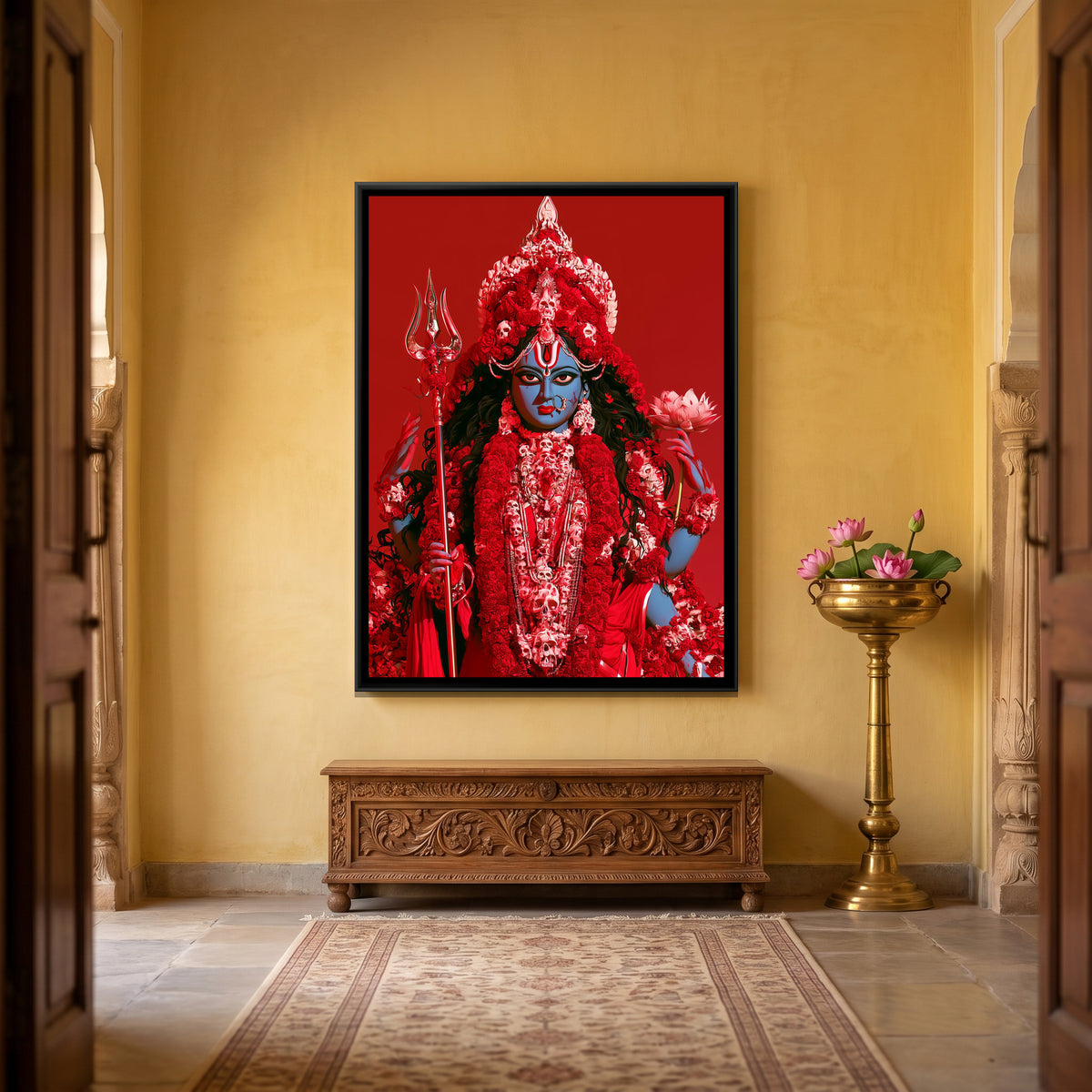 Maa Kali — canvas art shown in a styled room