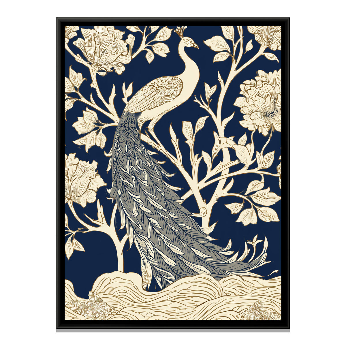 White Peacock — framed canvas print, front view