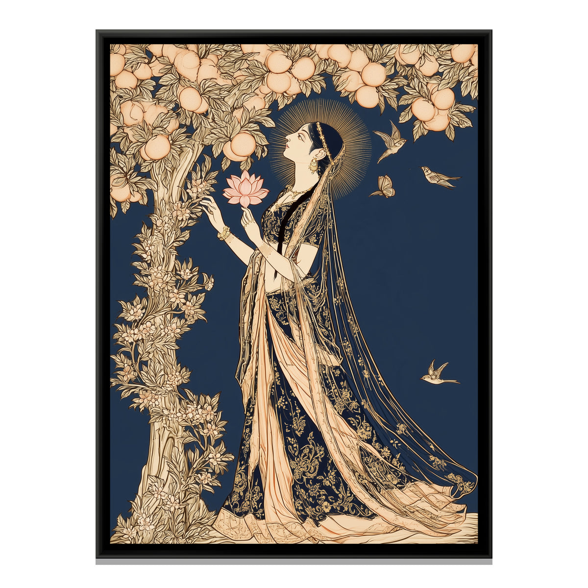 Woman with a Lotus — framed canvas print, front view
