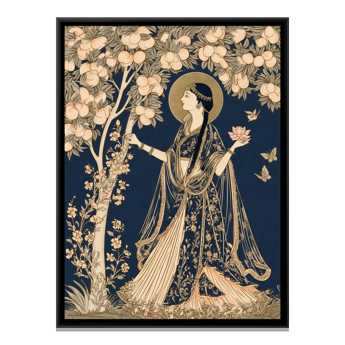 Woman with a Lotus — framed canvas print, front view