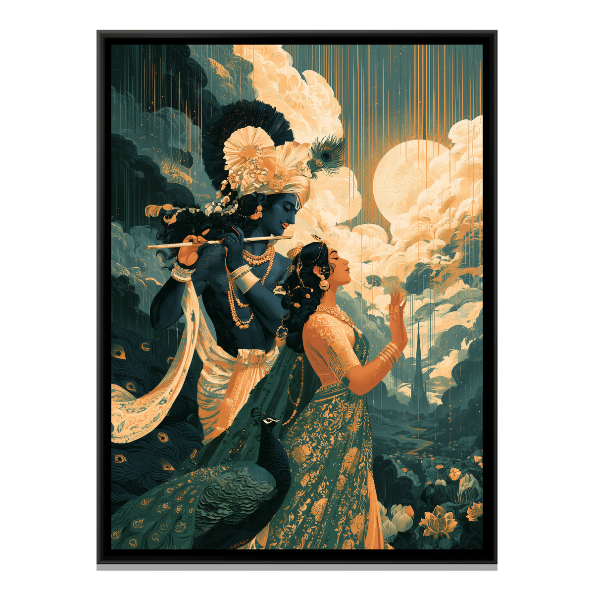 Shri Radha Krishna — framed canvas print, front view