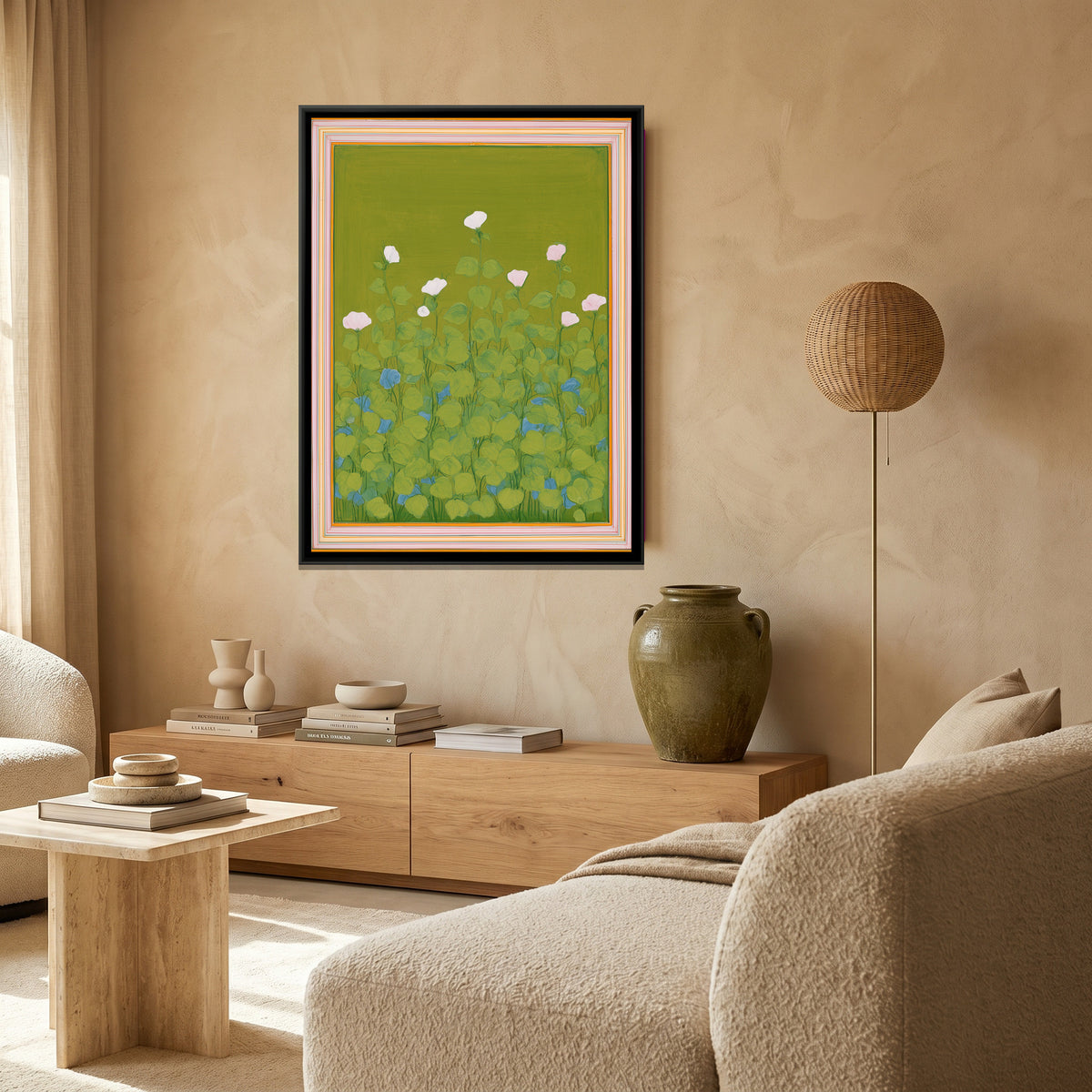 Mughal Hibiscus — canvas art shown in a second room setting