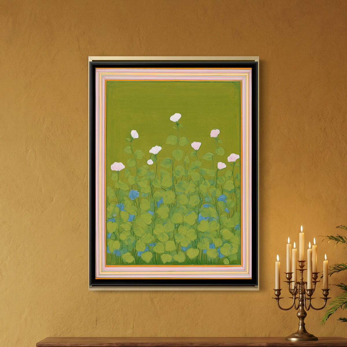 Mughal Hibiscus — framed canvas art hung on a wall