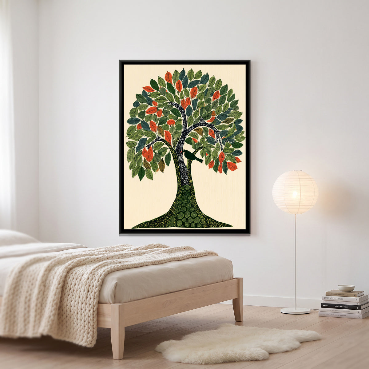 Gond Tree — canvas art shown in a second room setting