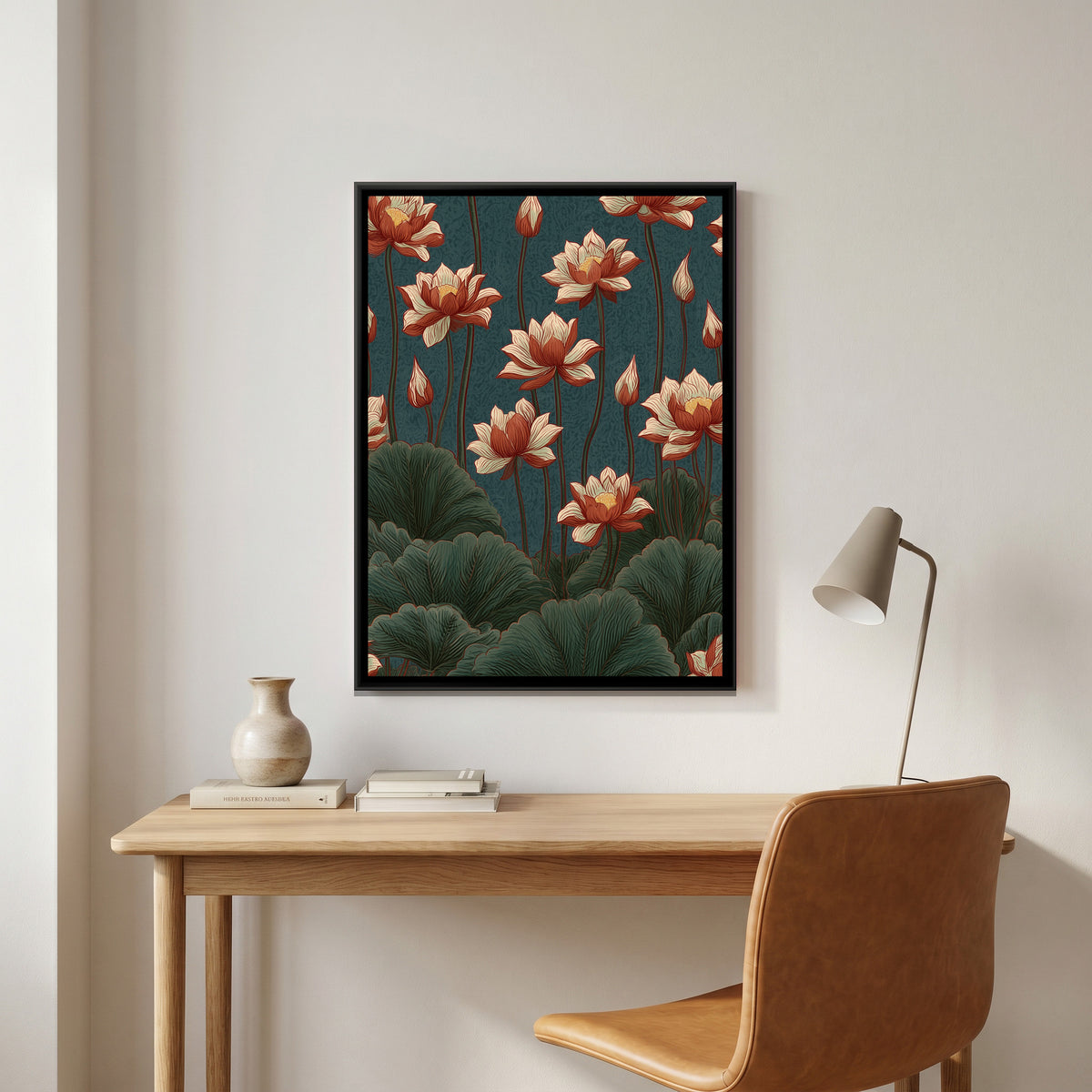 Chinoiserie Lotus — canvas art shown in a second room setting