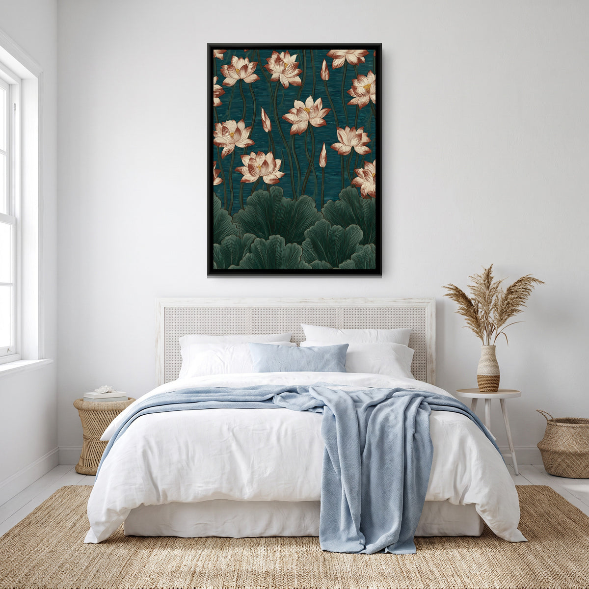 Chinoiserie Lotus — canvas art shown in a second room setting