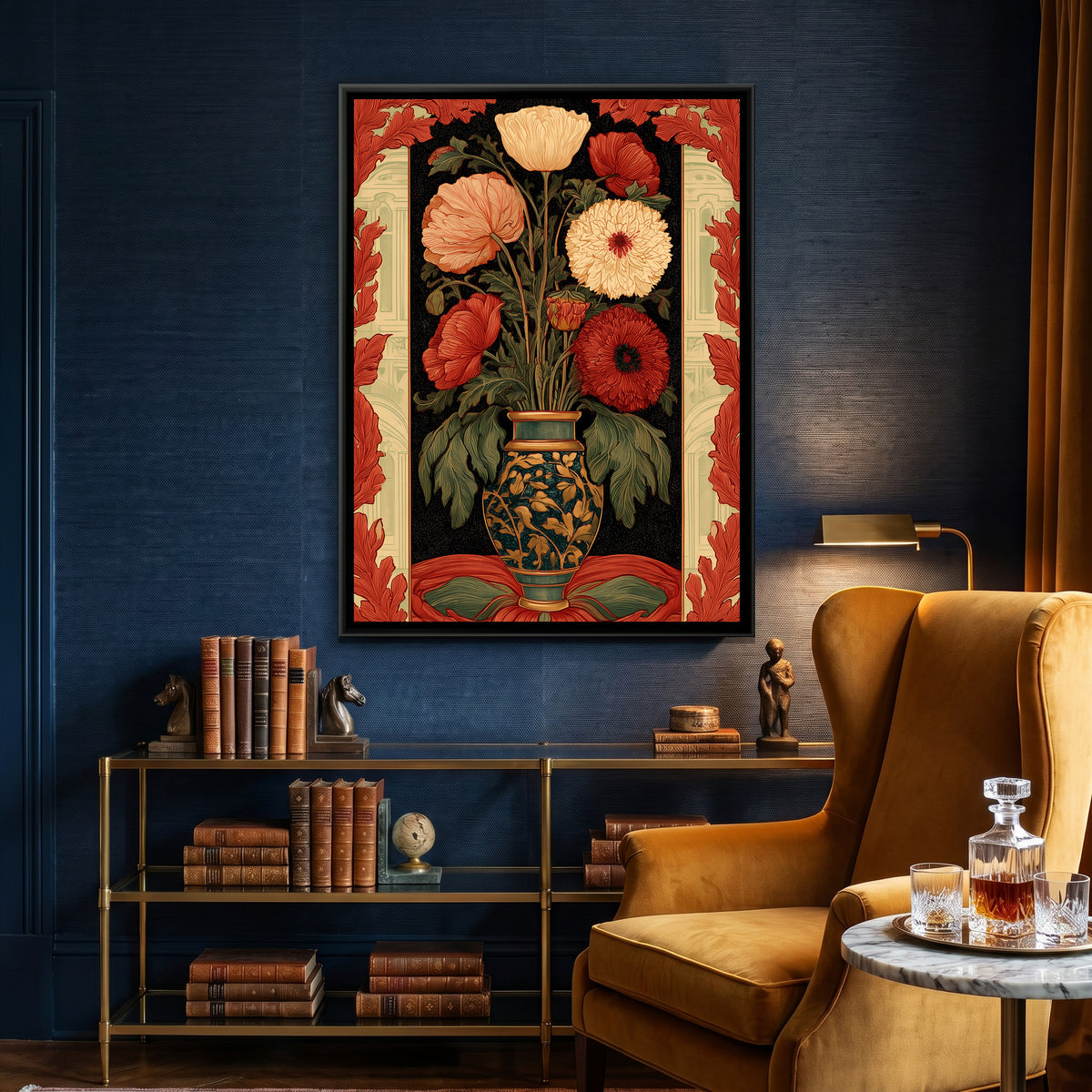 Art Nouveau Flower Vase — canvas art shown in a second room setting