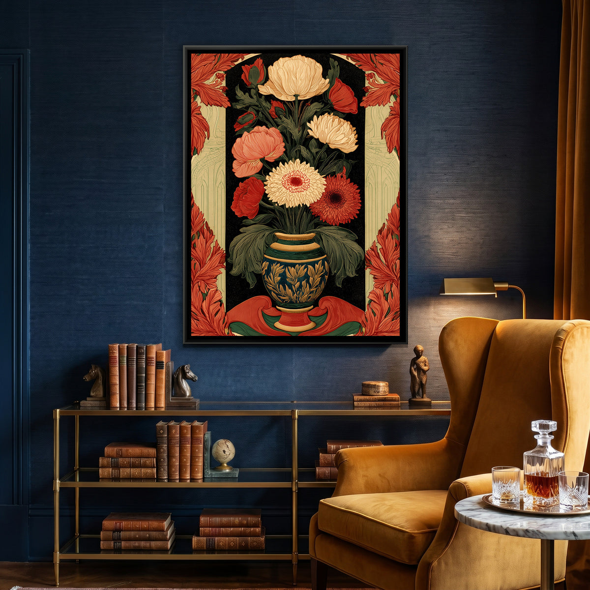 Art Nouveau Flower Vase — canvas art shown in a second room setting