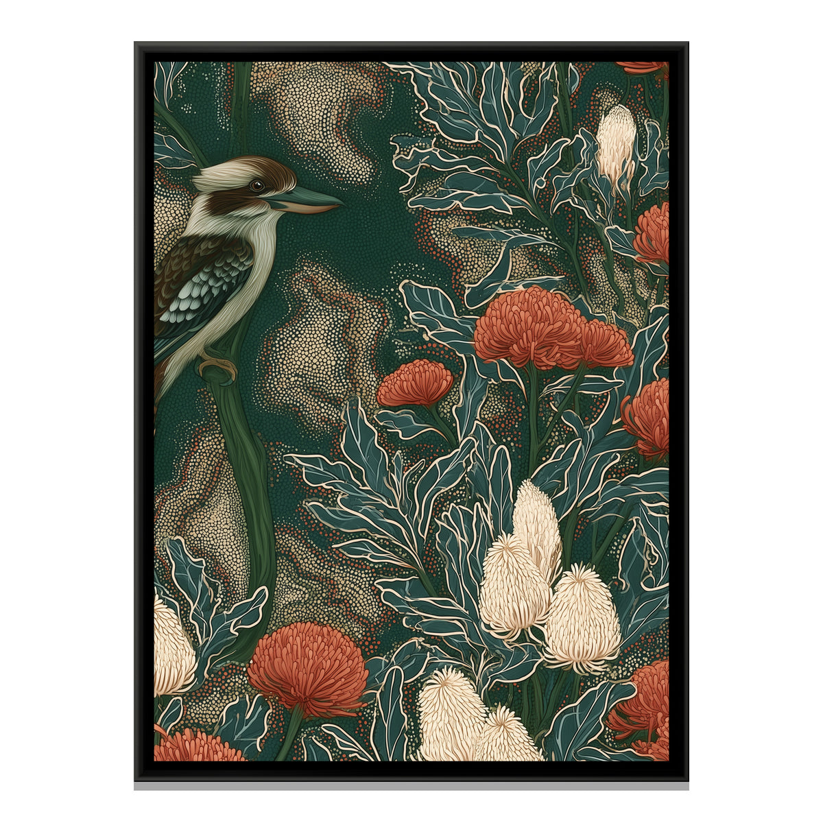 Kookaburra — framed canvas print, front view