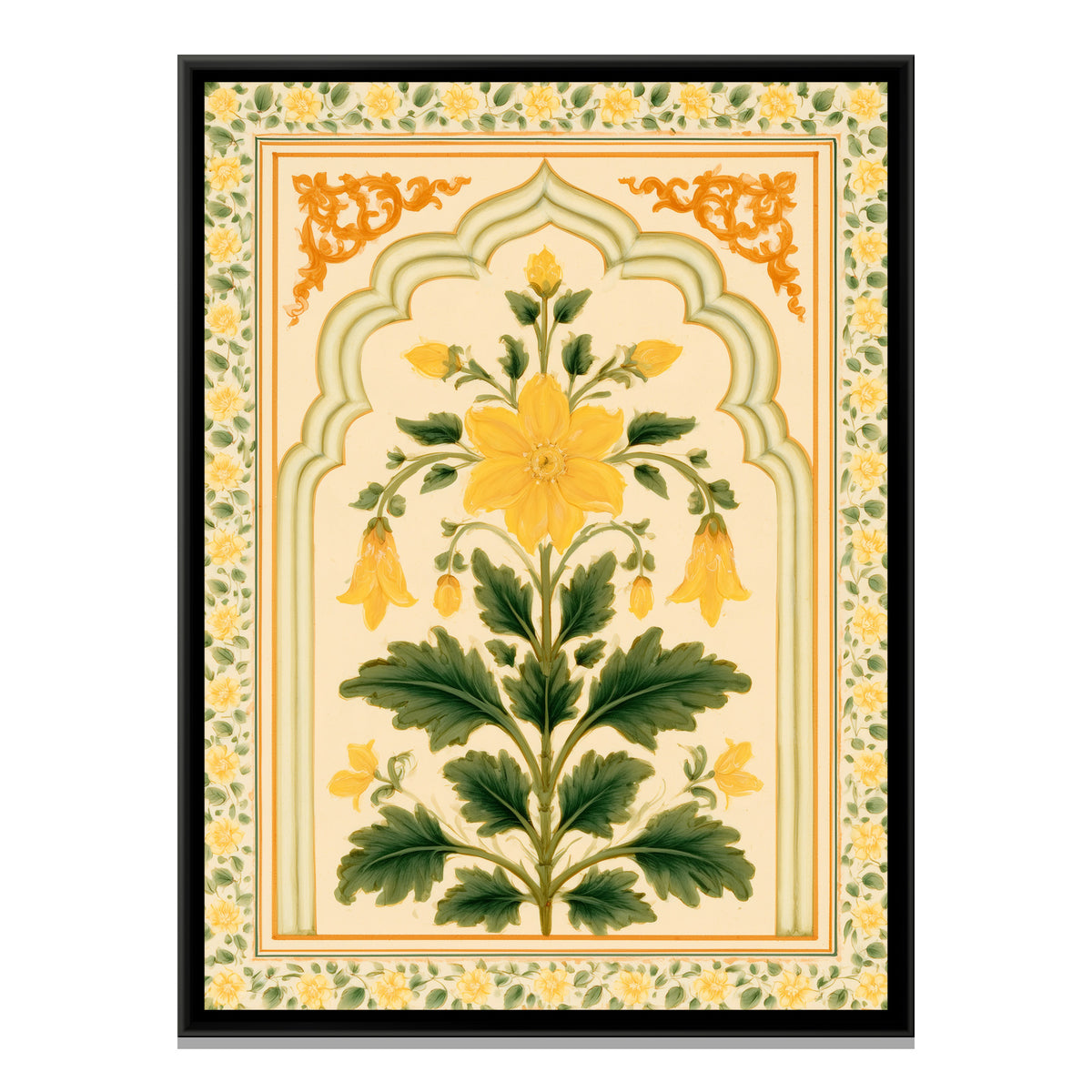 Mughal Yellow Flower — framed canvas print, front view