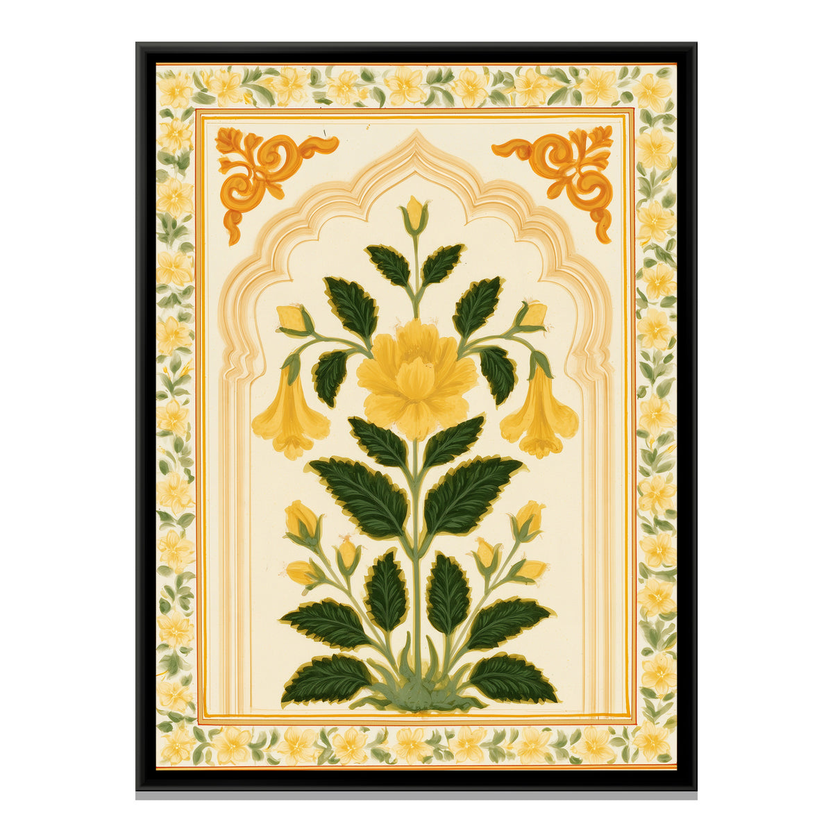 Mughal Yellow Flower — framed canvas print, front view