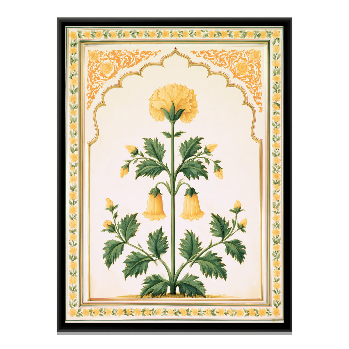Mughal Yellow Flower — framed canvas print, front view