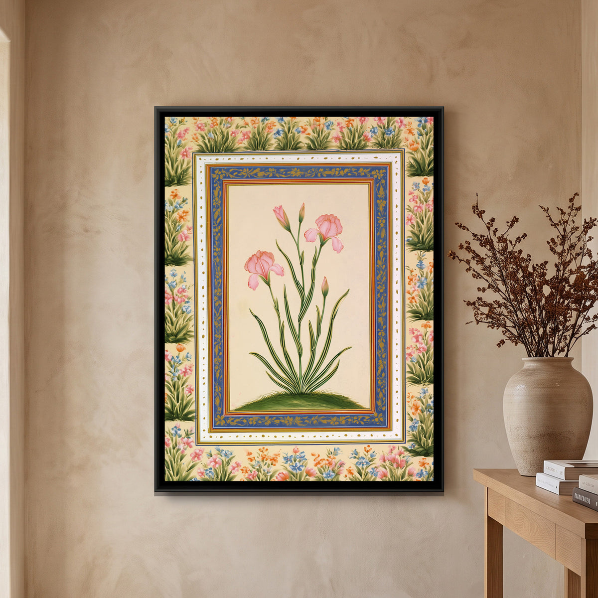 Mughal Iris — framed canvas art hung on a wall