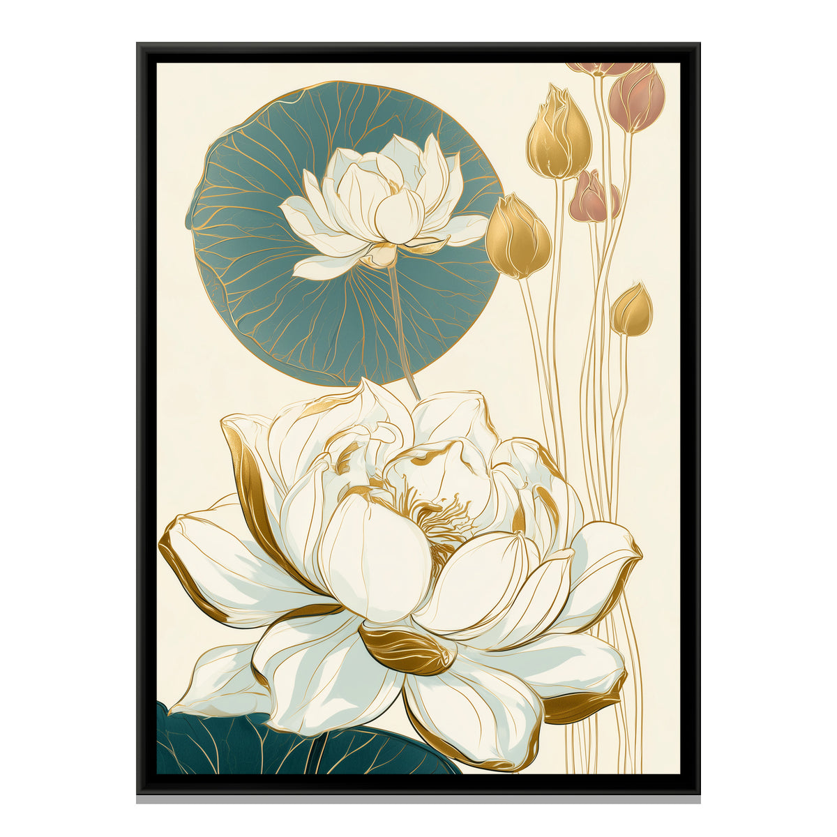 Art Nouveau Lotus — framed canvas print, front view