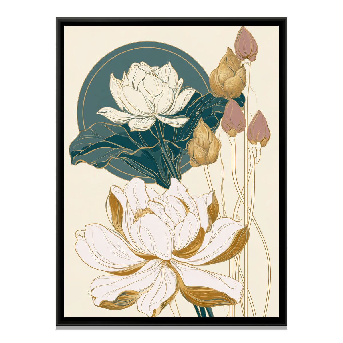 Art Nouveau Lotus — framed canvas print, front view