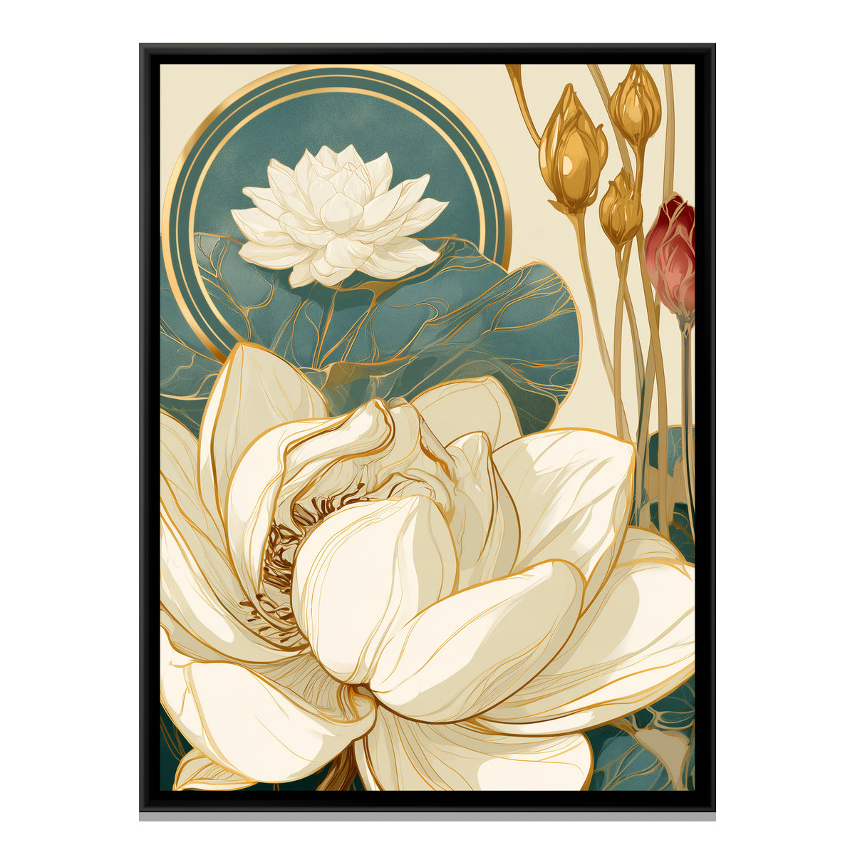 Art Nouveau Lotus — framed canvas print, front view