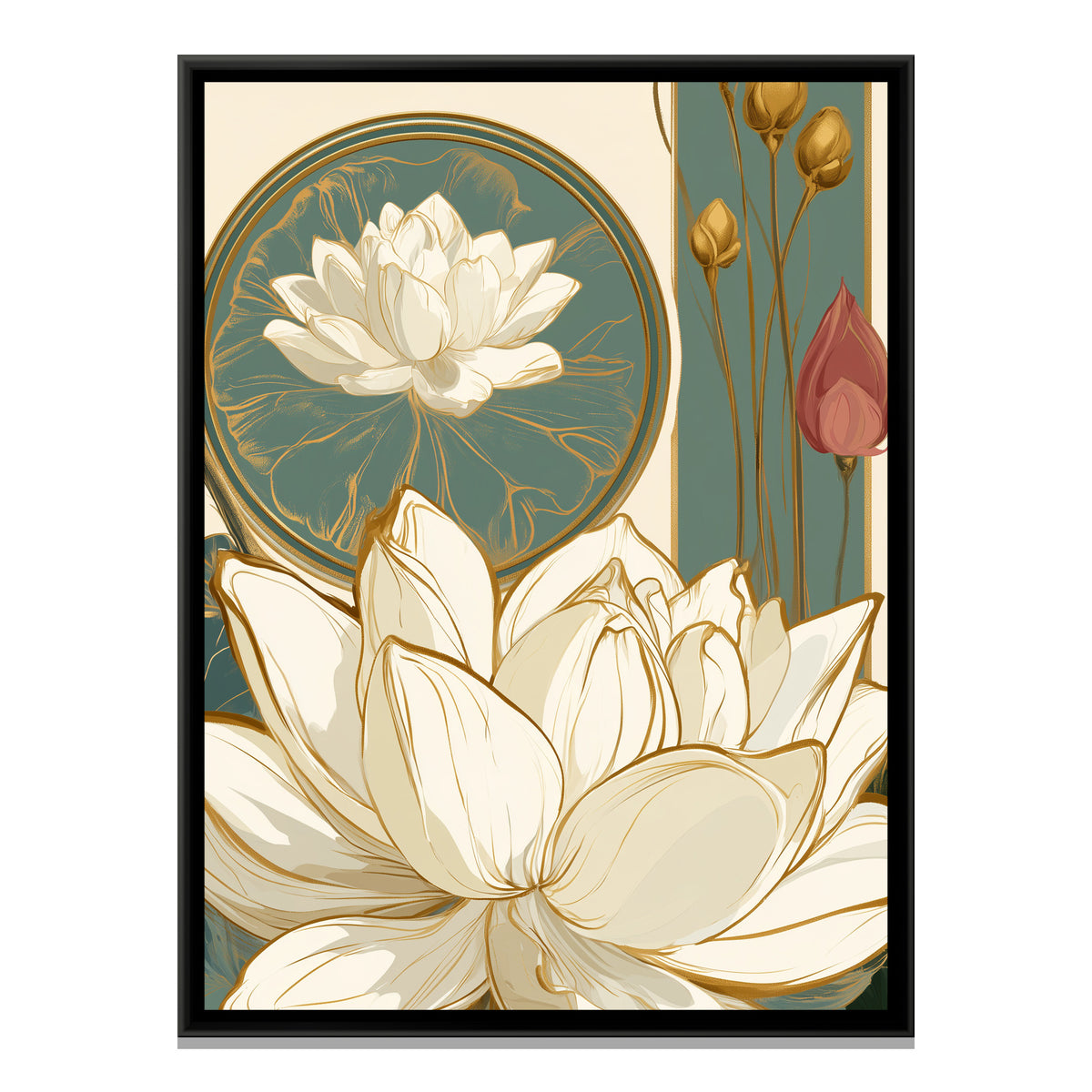 Art Nouveau Lotus — framed canvas print, front view