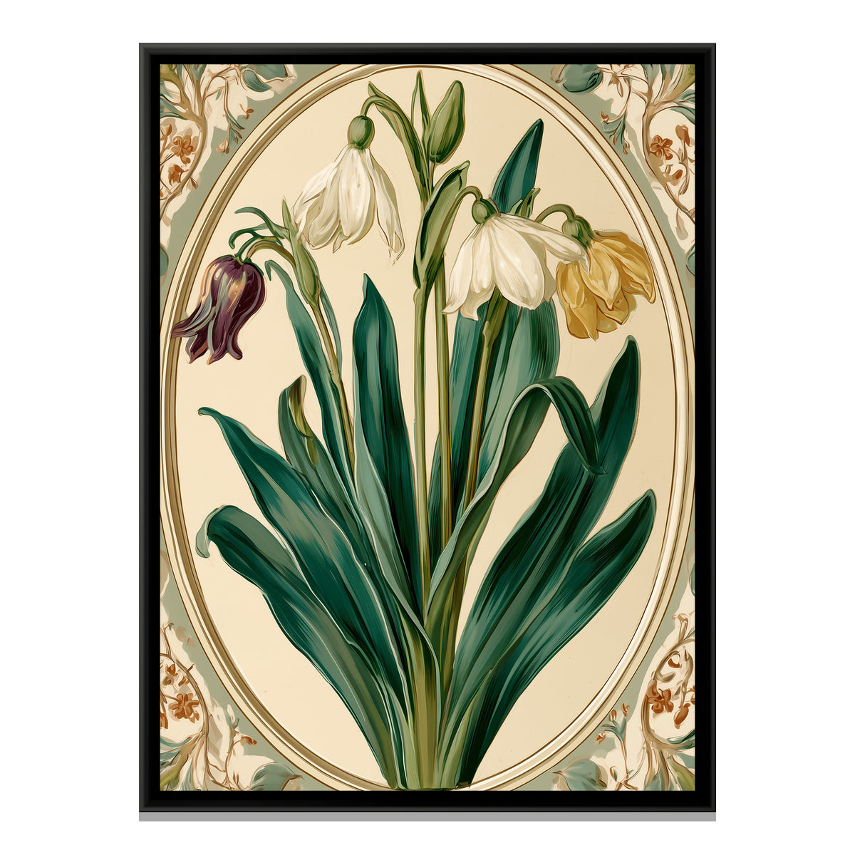 Art Nouveau Snowdrops — framed canvas print, front view