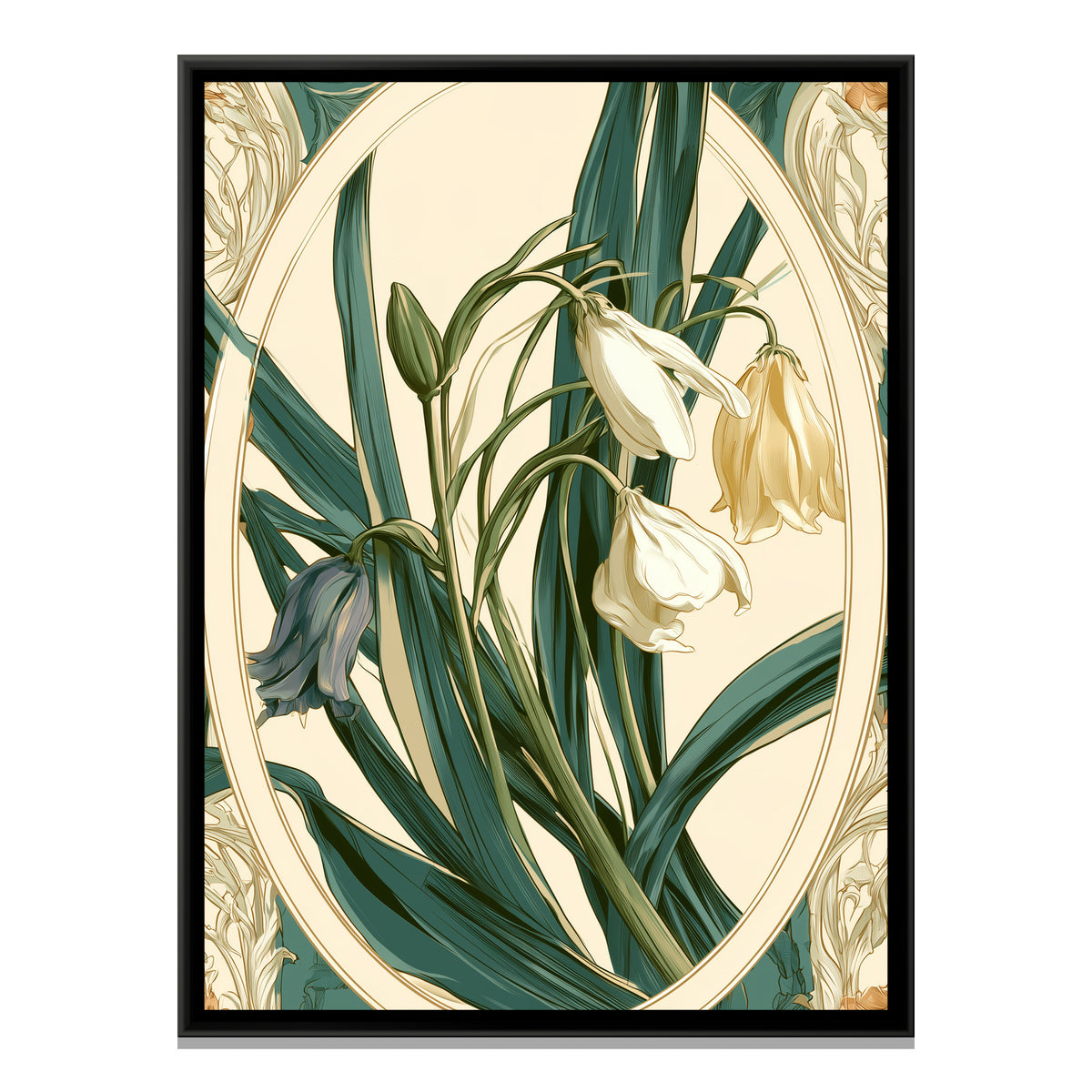 Art Nouveau Snowdrops — framed canvas print, front view