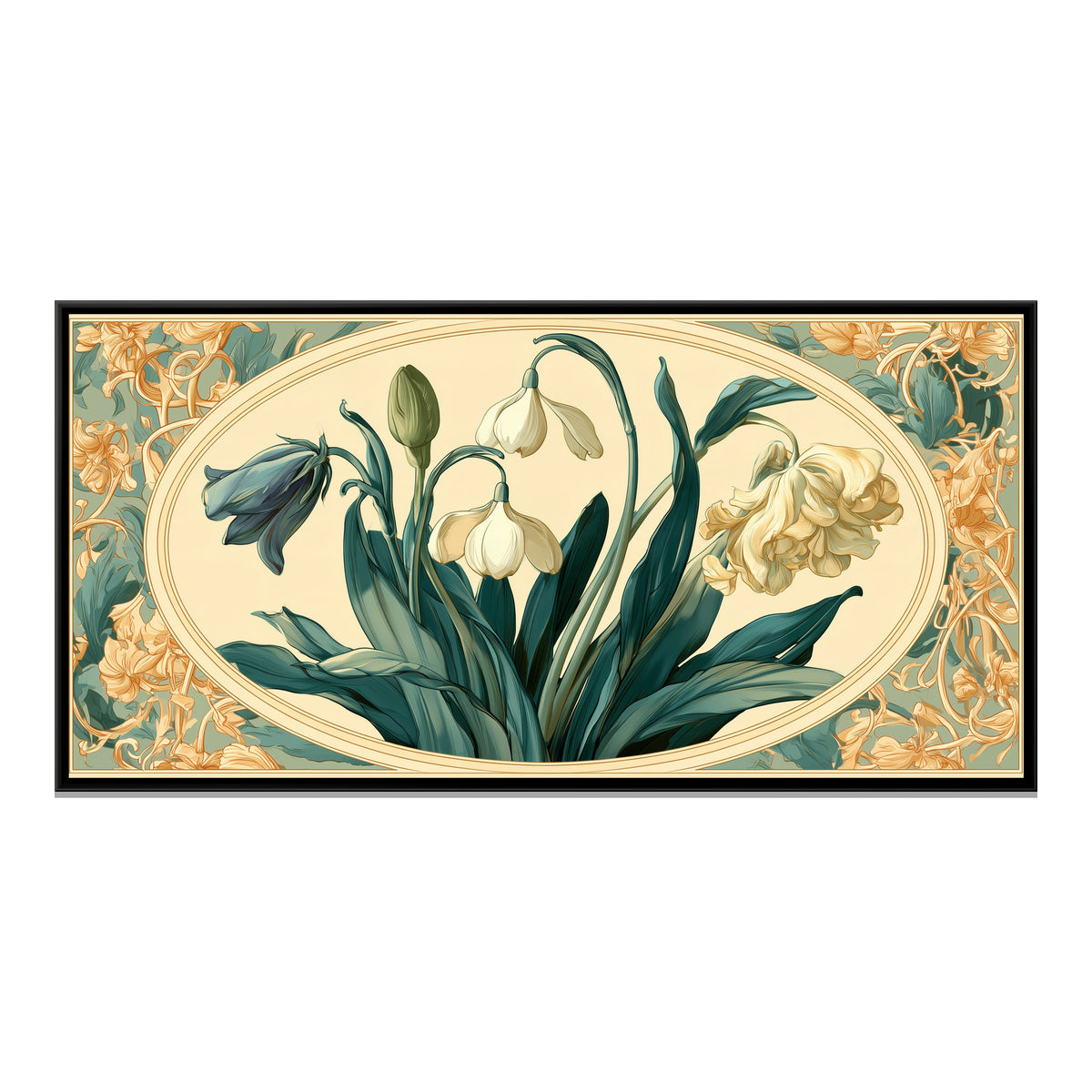 Art Nouveau Snowdrops — framed canvas print, front view