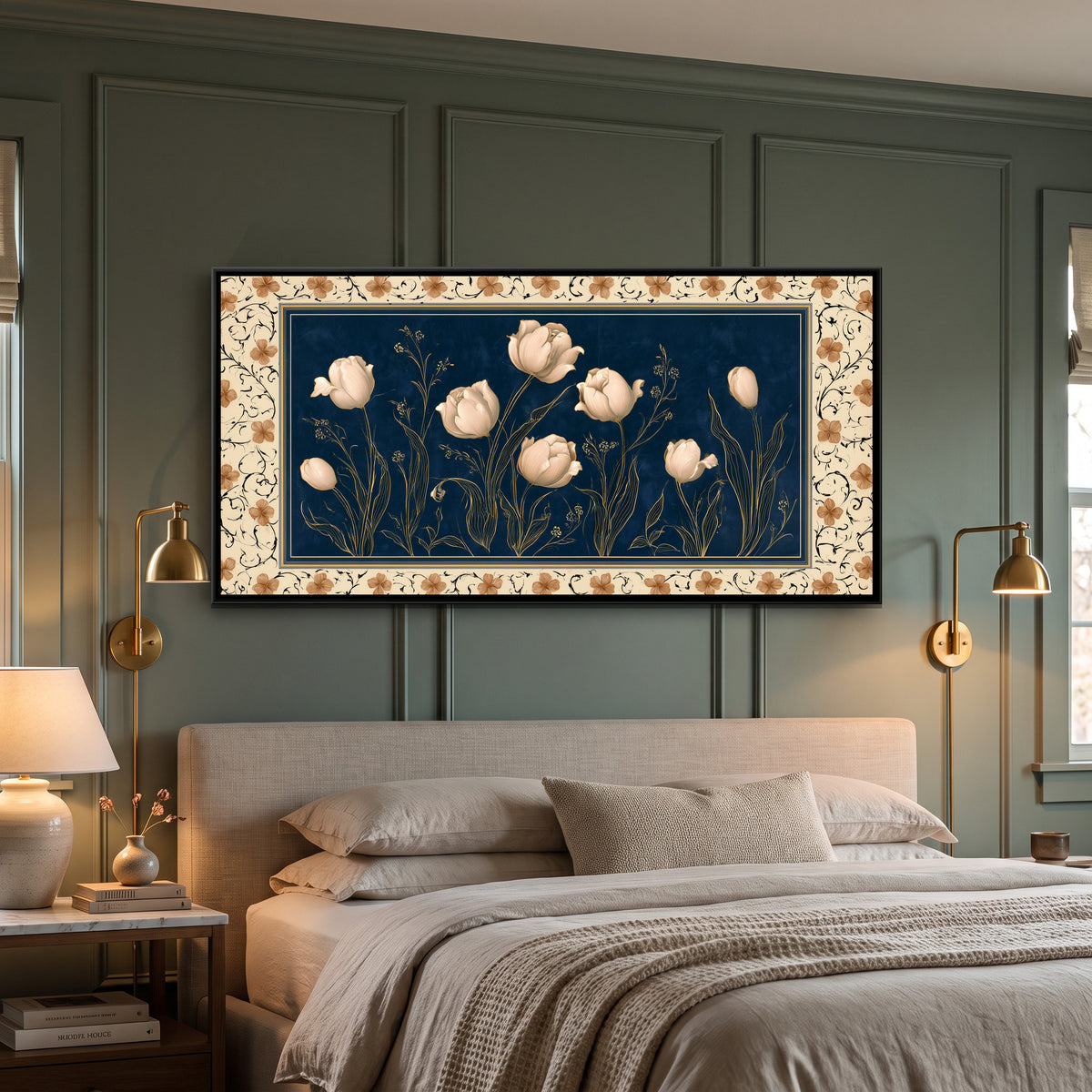 Mughal Tulips — canvas art shown in a second room setting