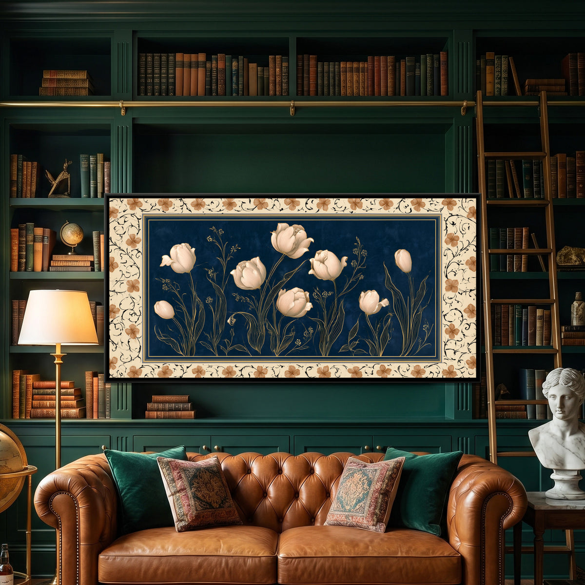 Mughal Tulips — framed canvas art hung on a wall