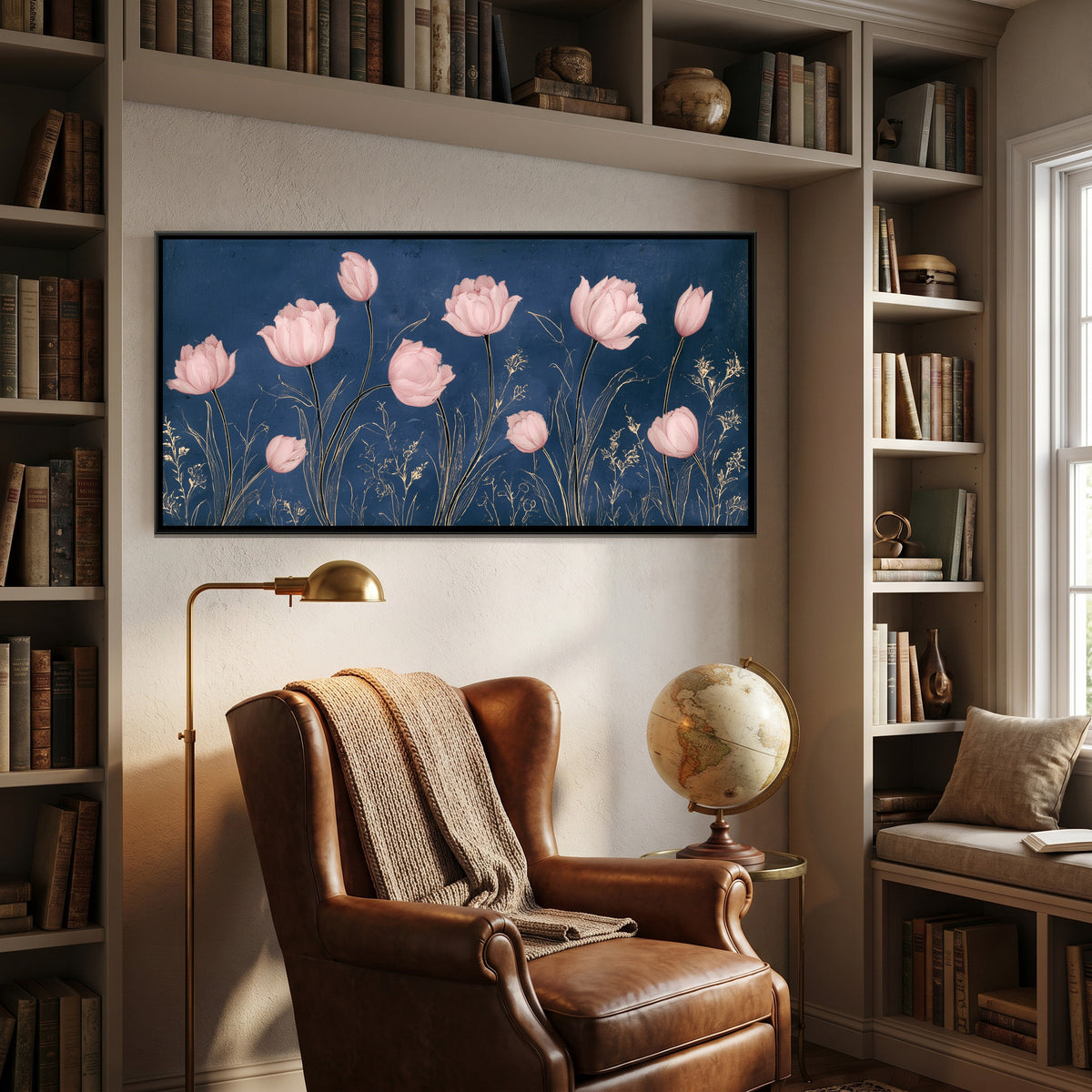 Mughal Tulips — canvas art shown in a second room setting