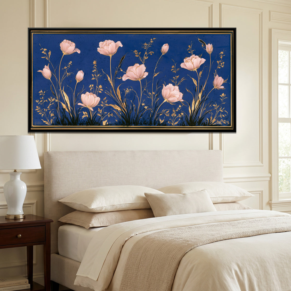Mughal Tulips — canvas art shown in a styled room