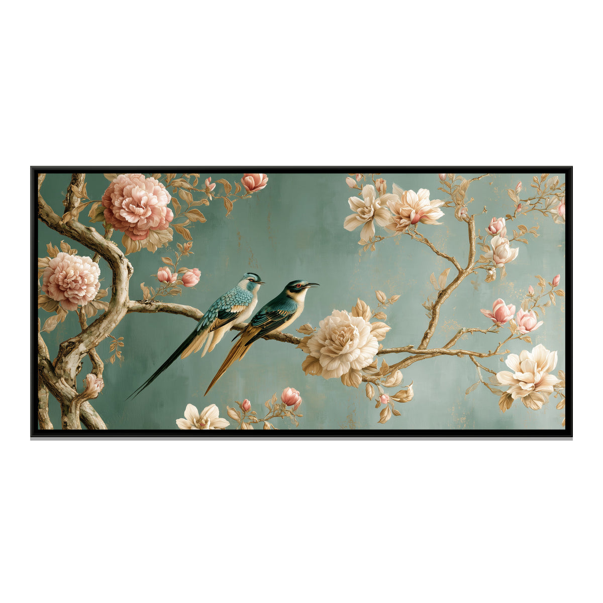 Chinoiserie Birds and Flowers — framed canvas print, front view