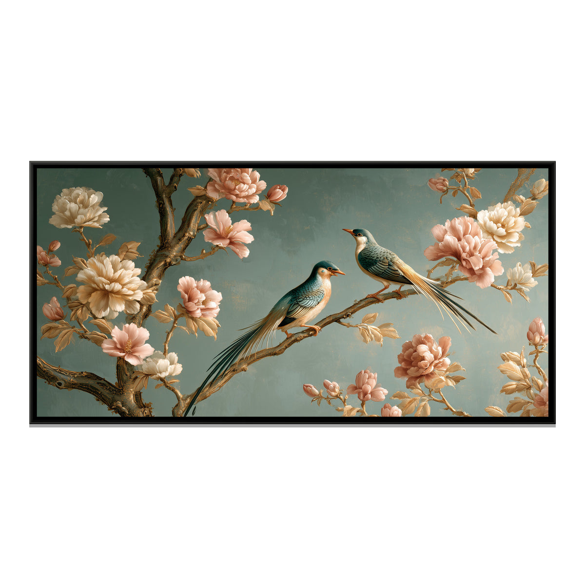 Chinoiserie Birds and Blossoms — framed canvas print, front view